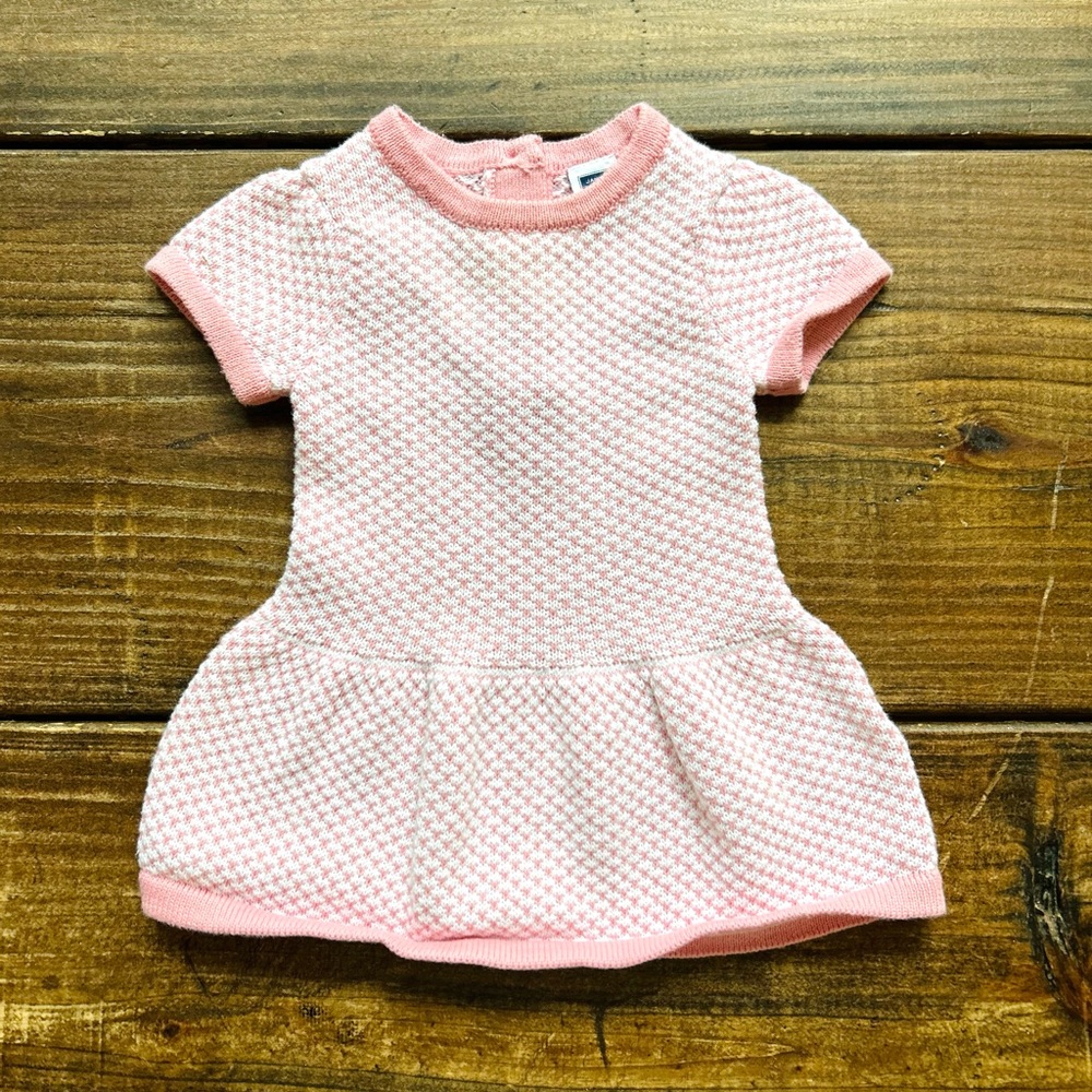 Janie and Jack Baby Girl Knit Sweater Dress Size 0-3m Pink White